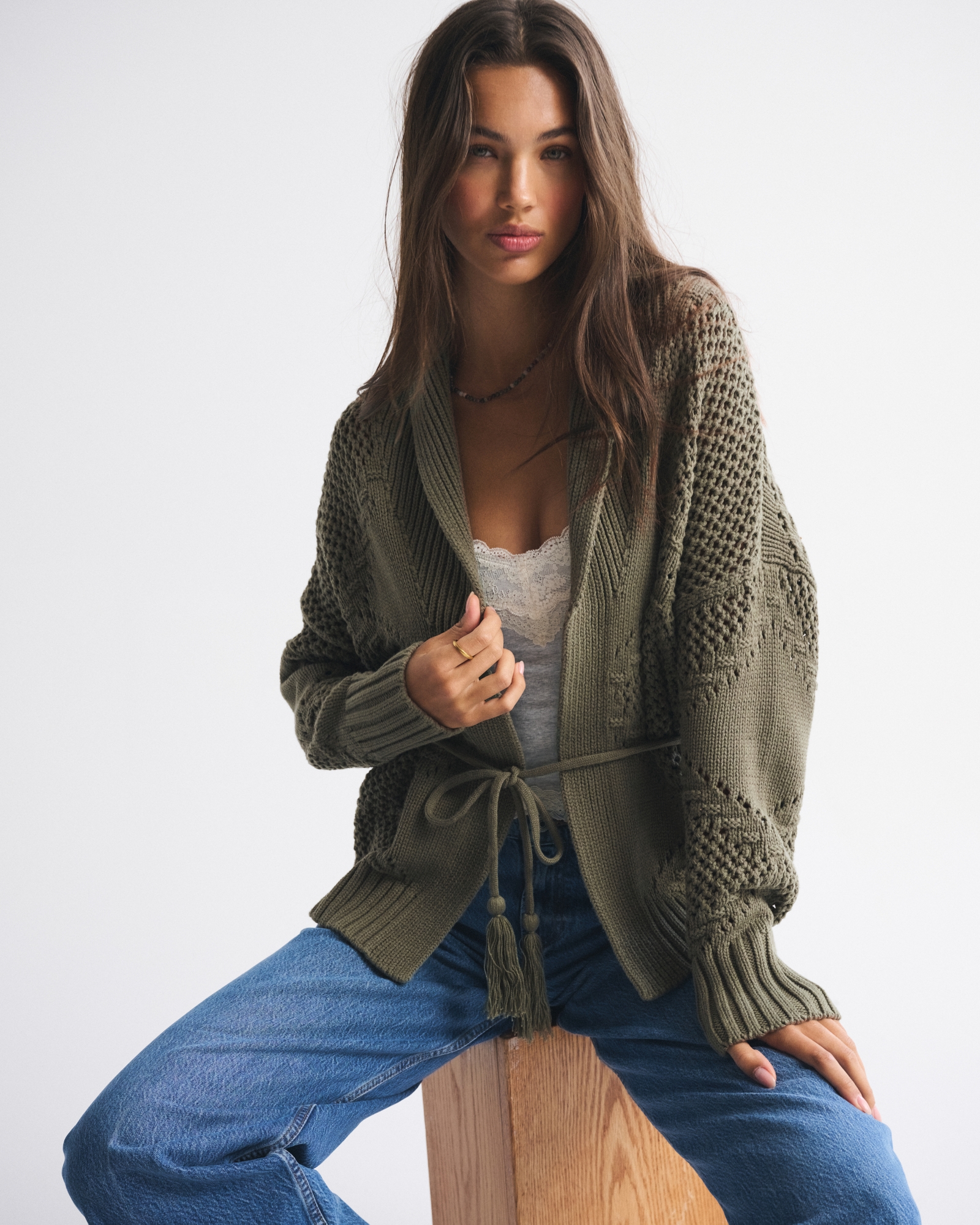 Textural Stitch Belted Cardigan