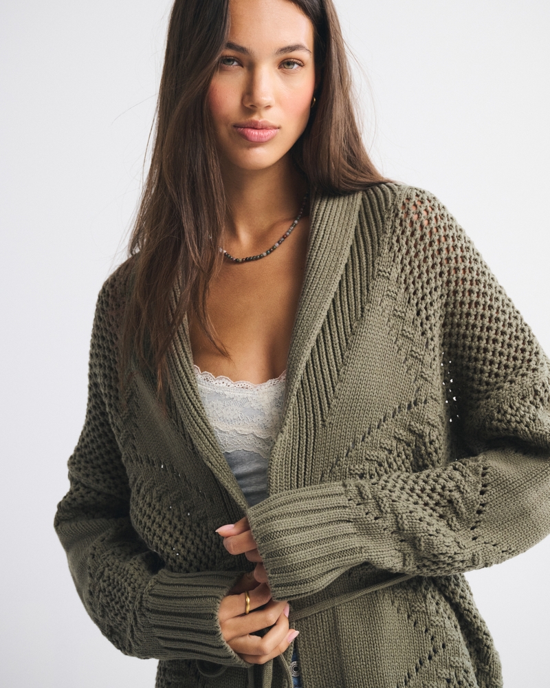 Textural Stitch Belted Cardigan