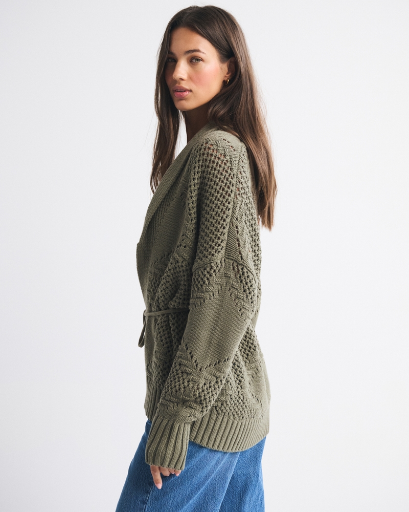 Textural Stitch Belted Cardigan