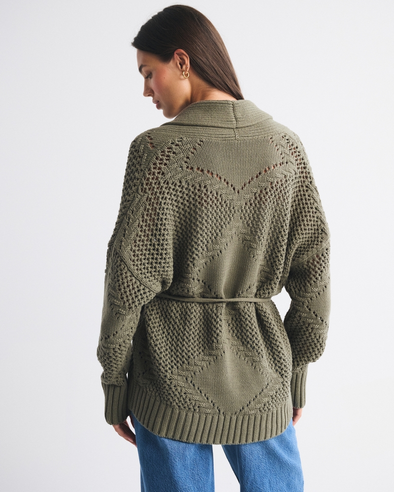 Women's Textural Stitch Belted Cardigan | Women's Tops