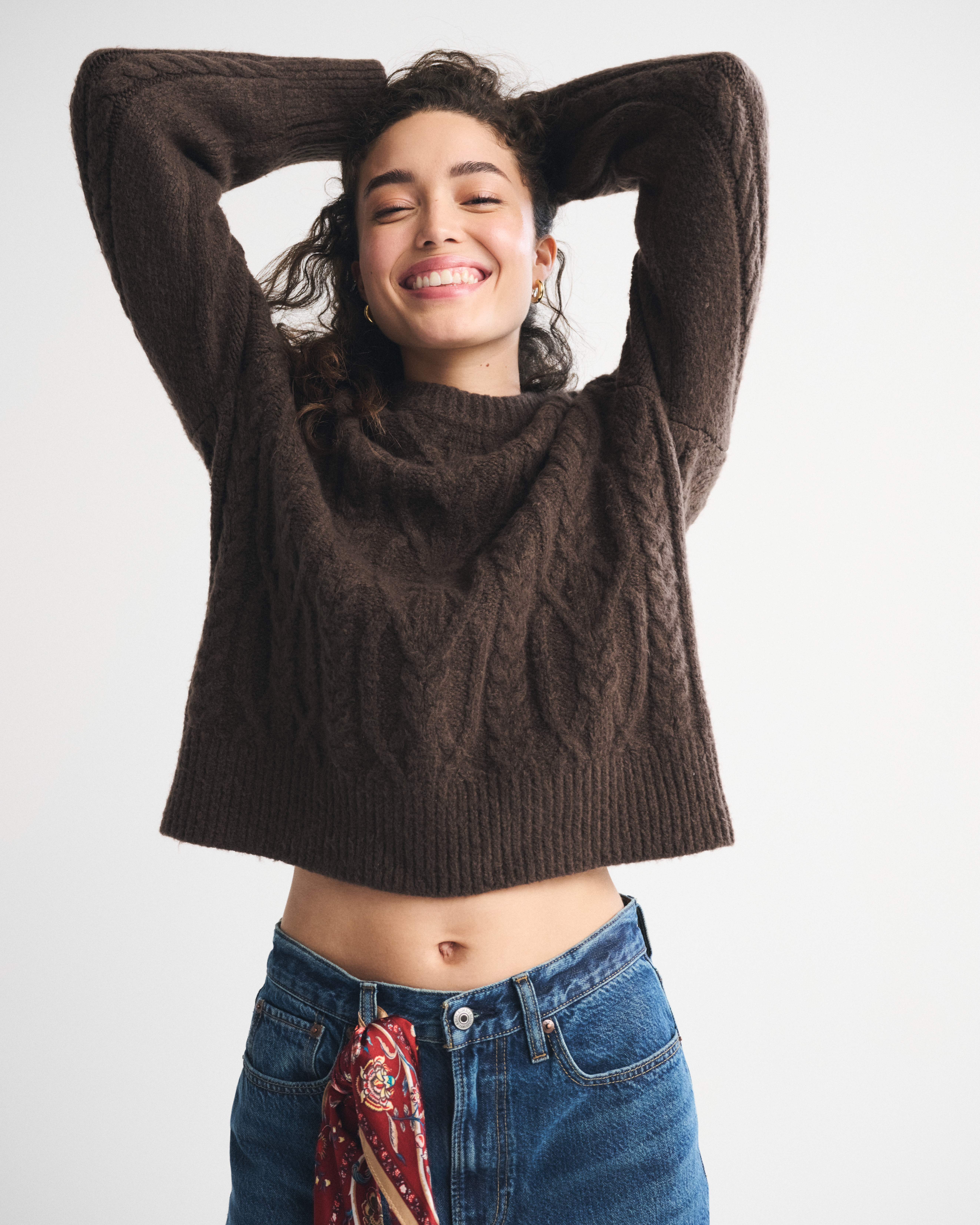 Abercrombie & Fitch The A&f Madeline Cable Crew Sweater In Brown