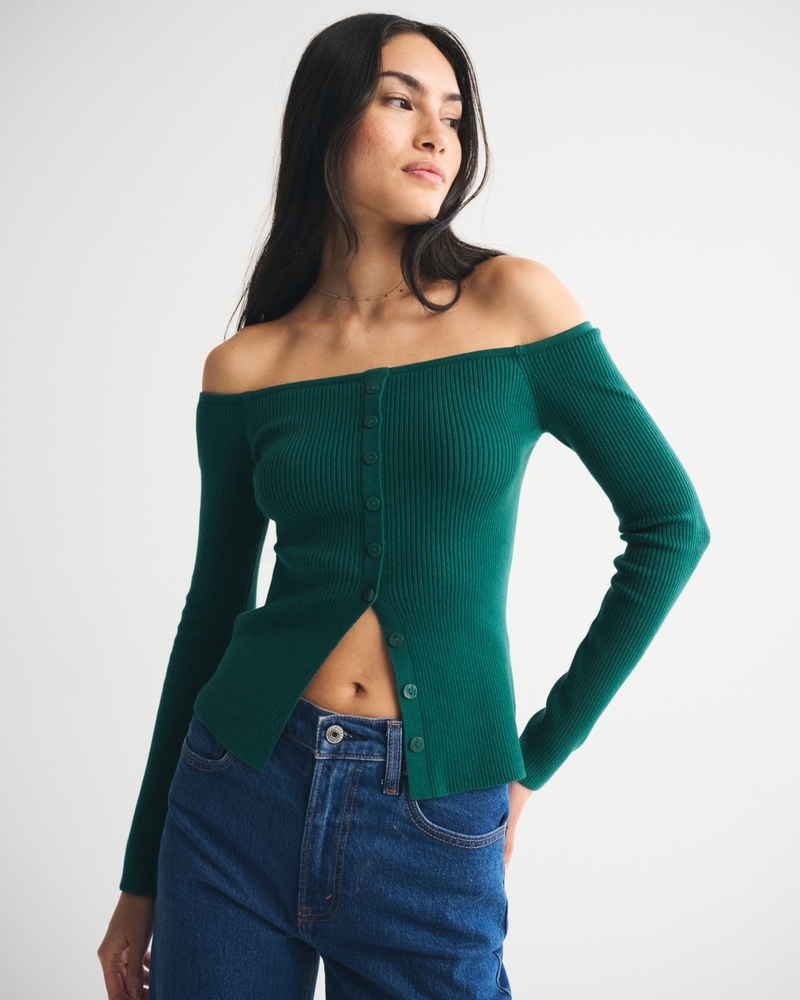 Off-The-Shoulder Button-Through Top