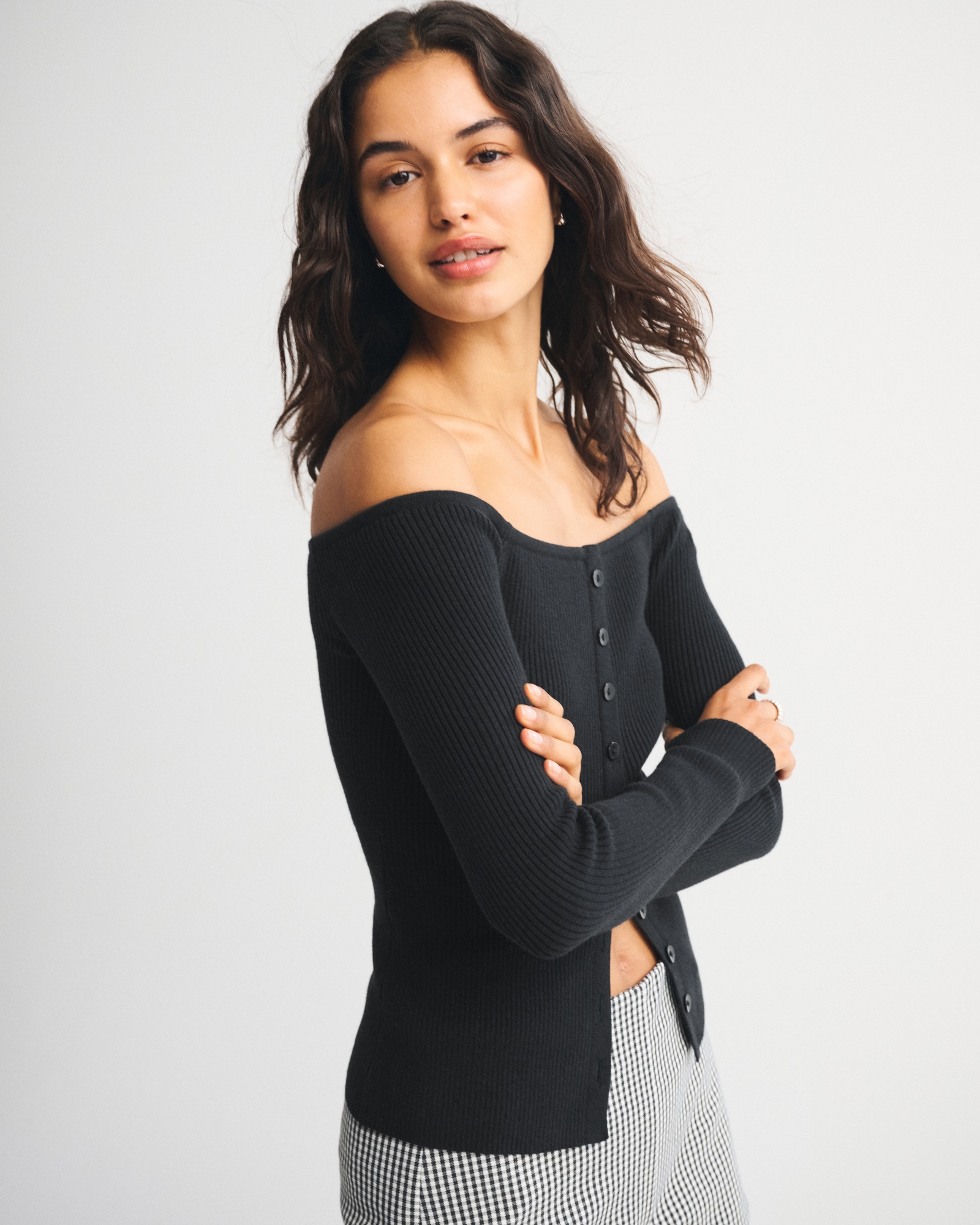 Off-The-Shoulder Button-Through Top