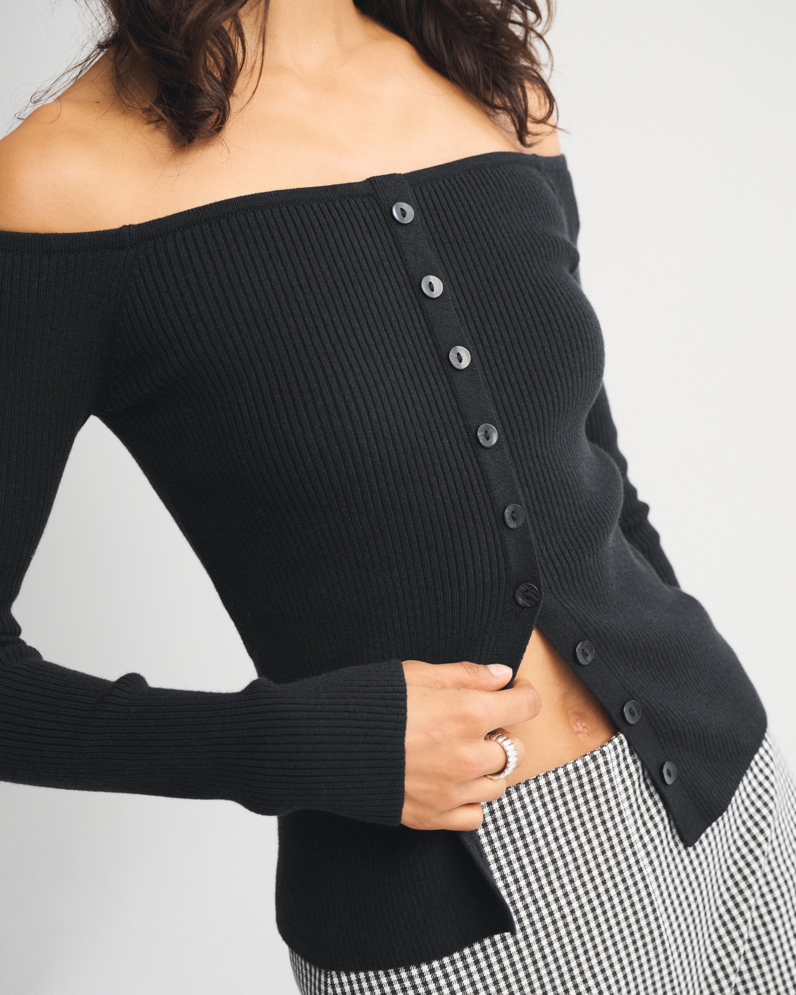 Off-The-Shoulder Button-Through Top