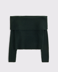 Ribbed Foldover Off-The-Shoulder Sweater
