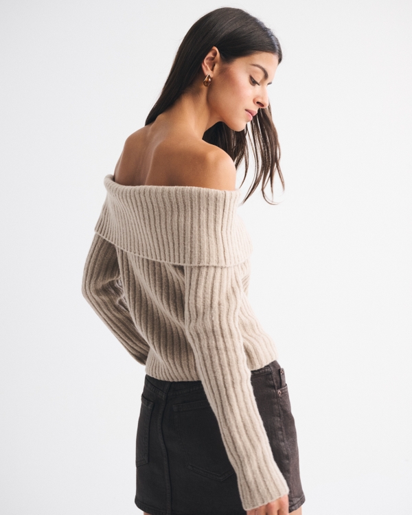 Ribbed Foldover Off-The-Shoulder Sweater