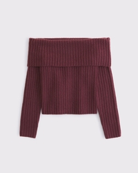 Ribbed Foldover Off-The-Shoulder Sweater