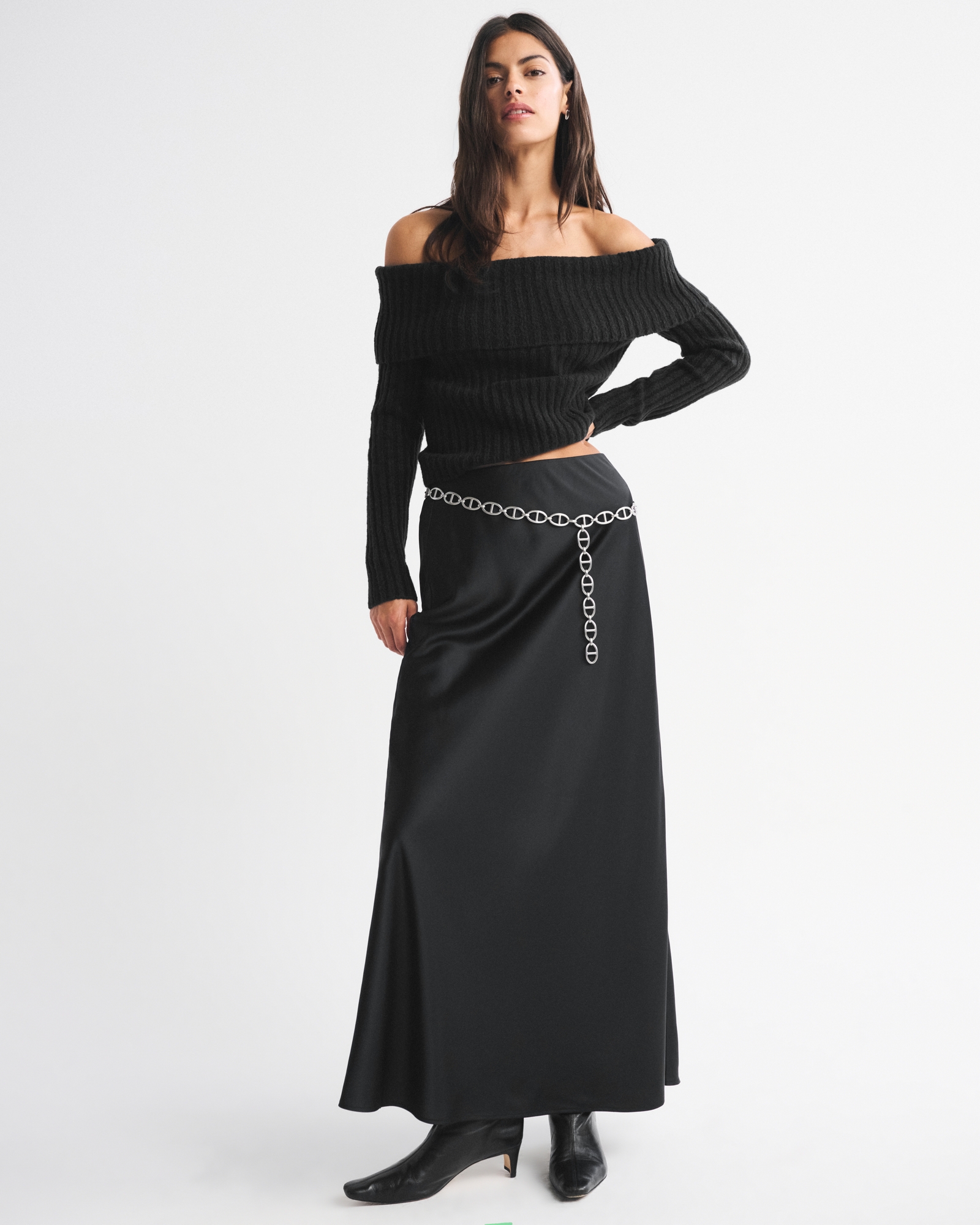 Ribbed Foldover Off-The-Shoulder Sweater