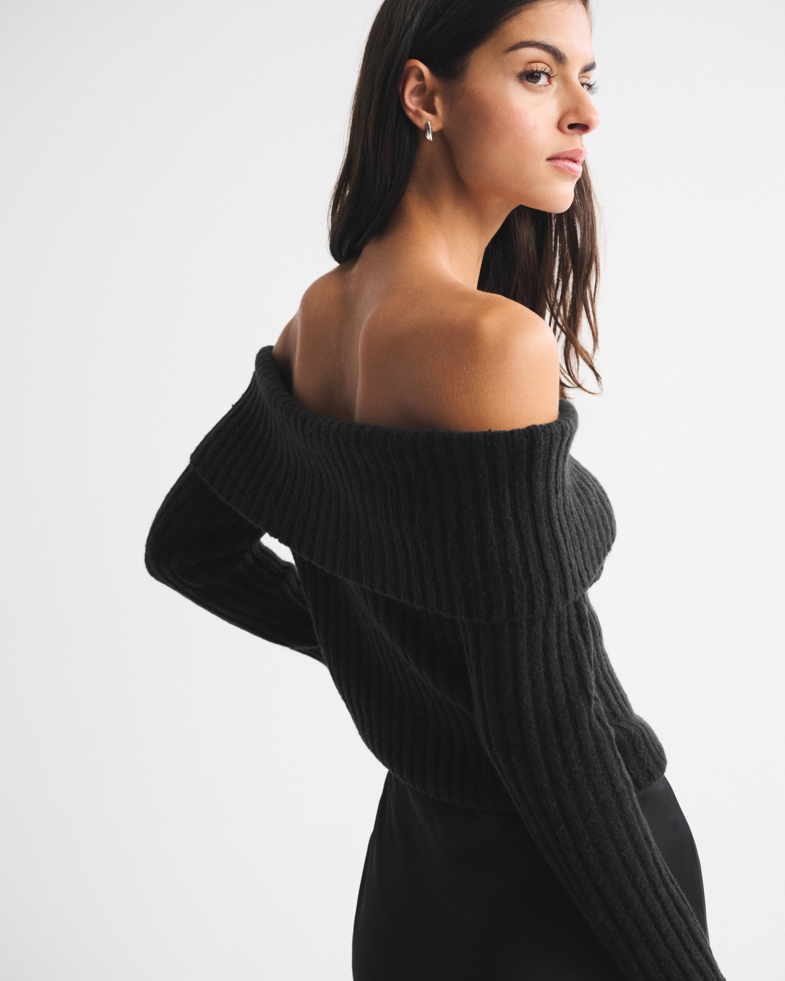 Ribbed Foldover Off-The-Shoulder Sweater