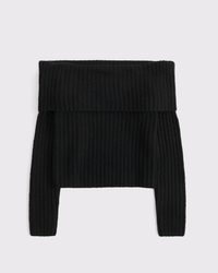 Ribbed Foldover Off-The-Shoulder Sweater