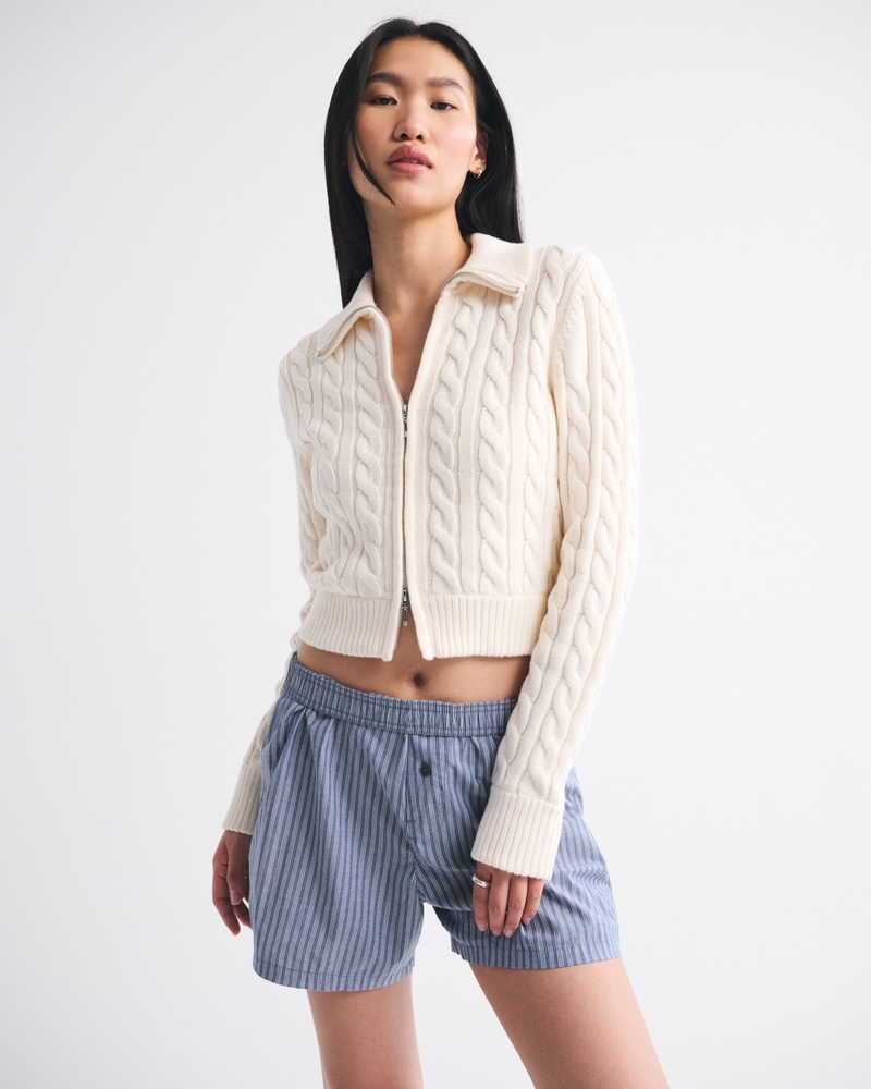 Double Zipper Cable-Knit Cardigan