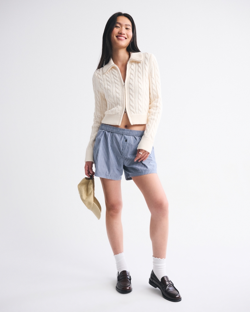 Double Zipper Cable-Knit Cardigan