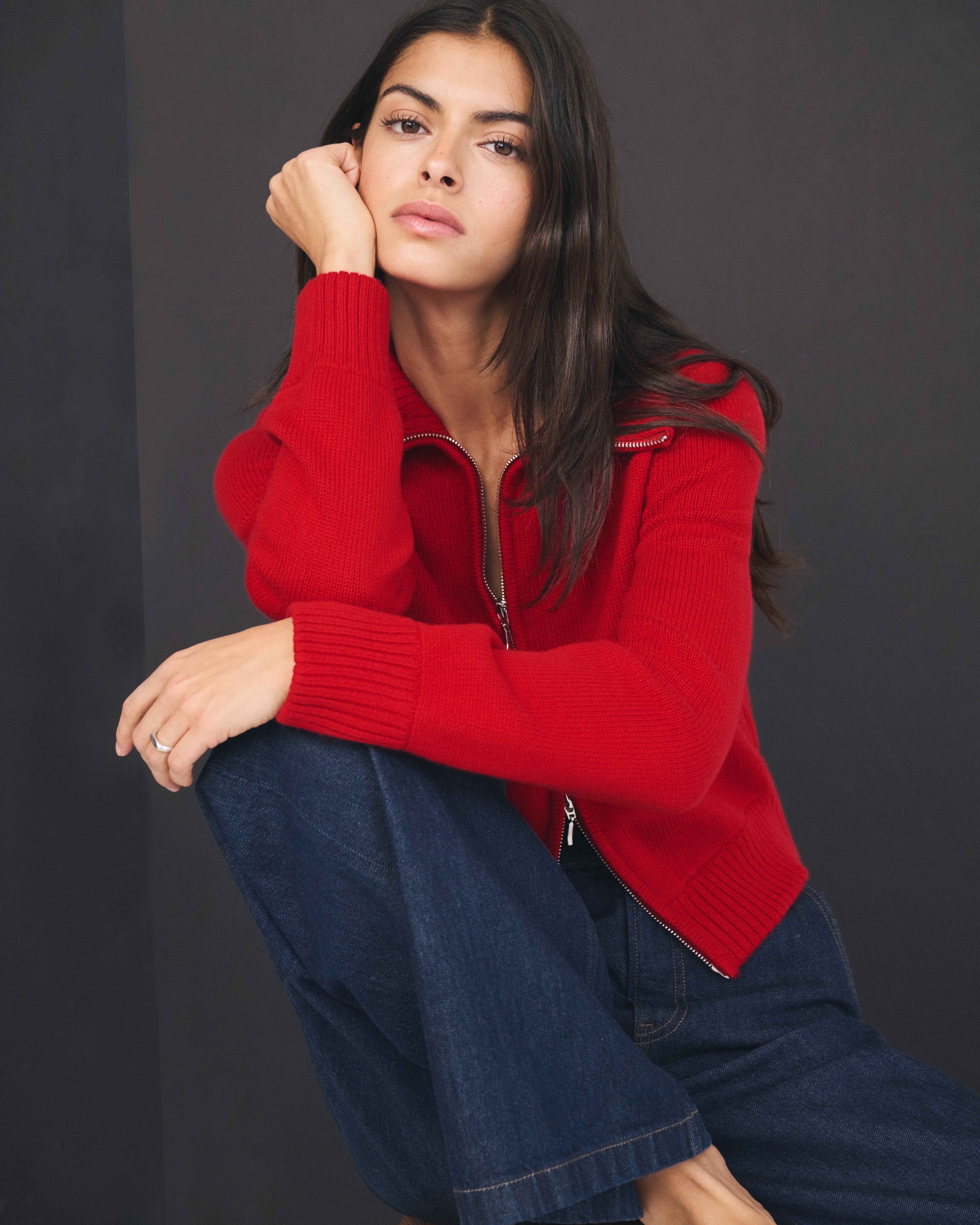 Abercrombie & Fitch Double Zipper Cardigan In Red