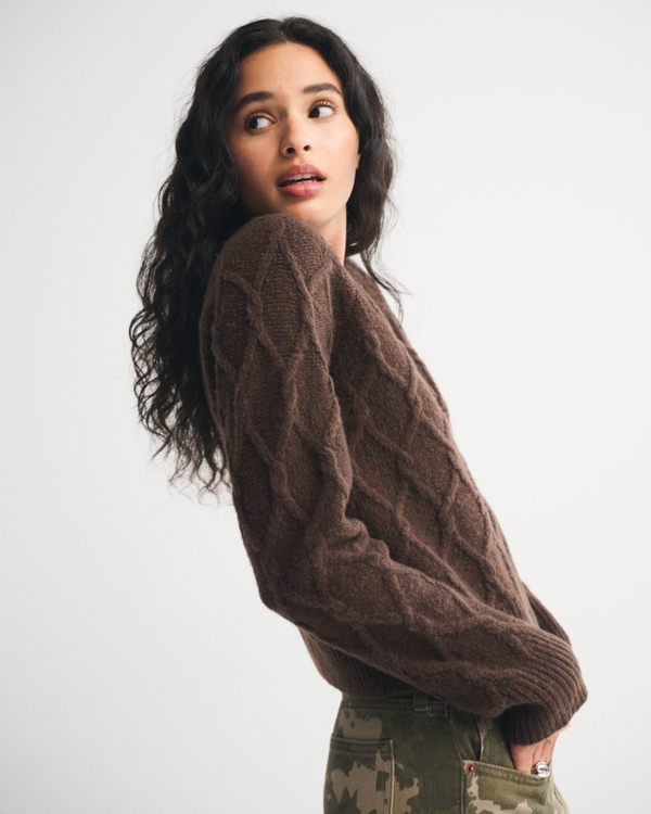Cable-Knit Crew Cardigan