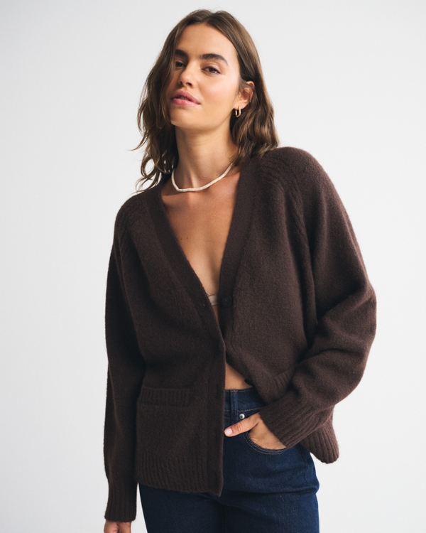 Dad V-Neck Cardigan, Dark Coffee view 2