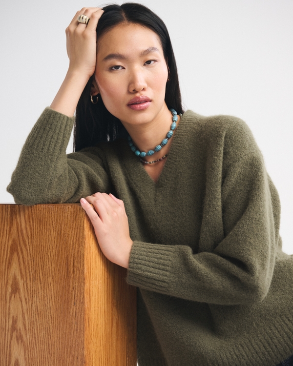 Dad V-Neck Sweater, Olive Gray view 1