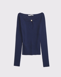 Hardware Keyhole Long-Sleeve Sweater Top