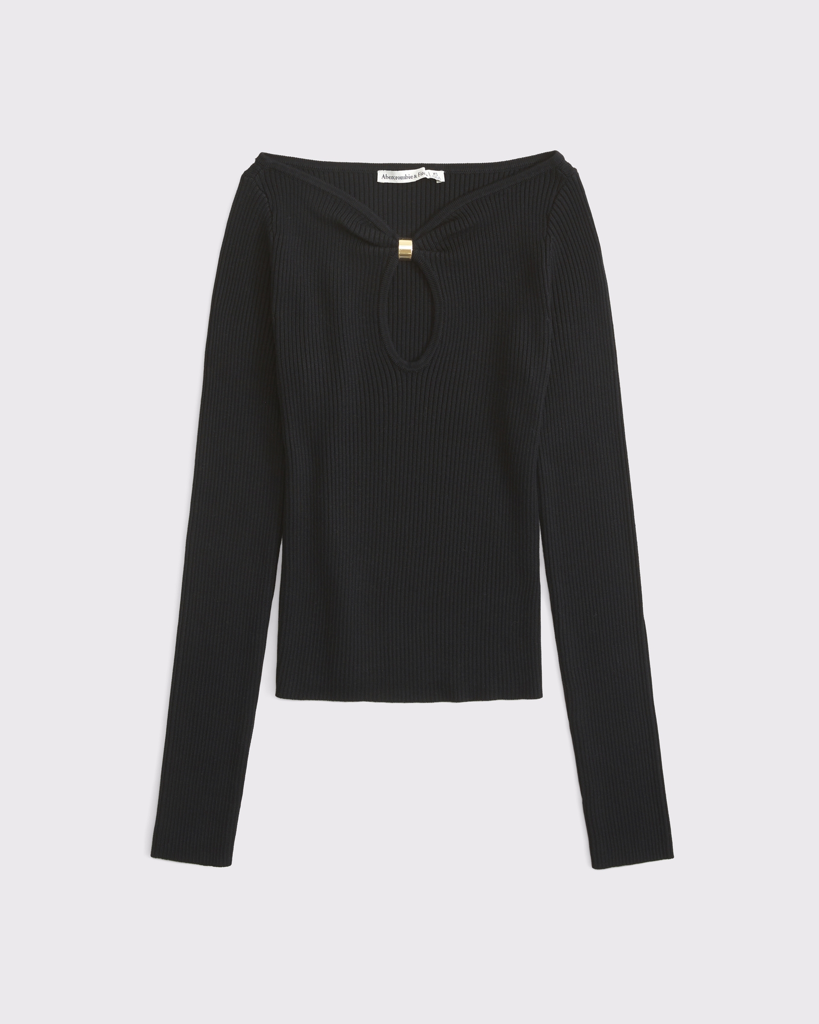 Hardware Keyhole Long-Sleeve Sweater Top