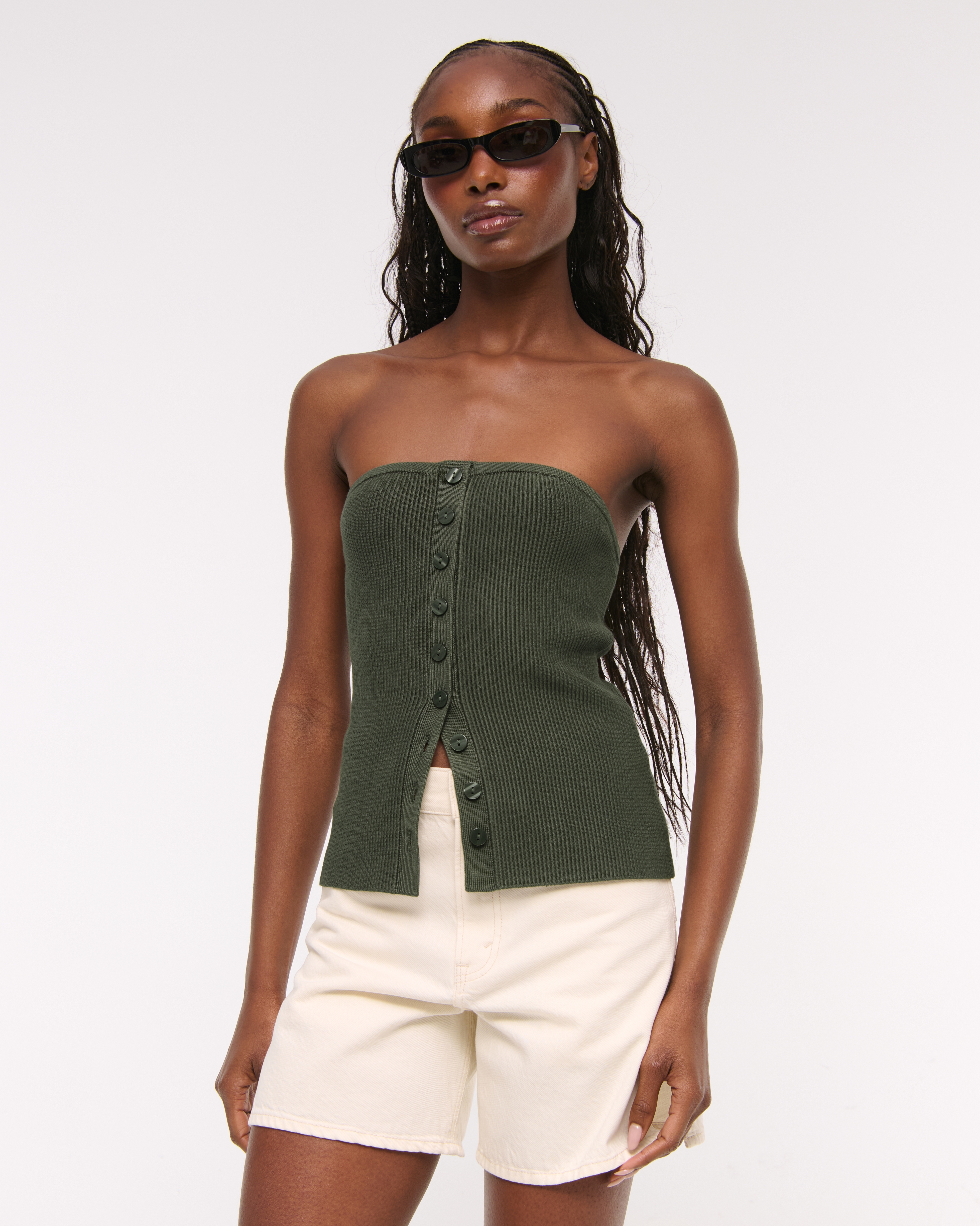 Abercrombie & Fitch Ottoman Button-front Tube Top In Green