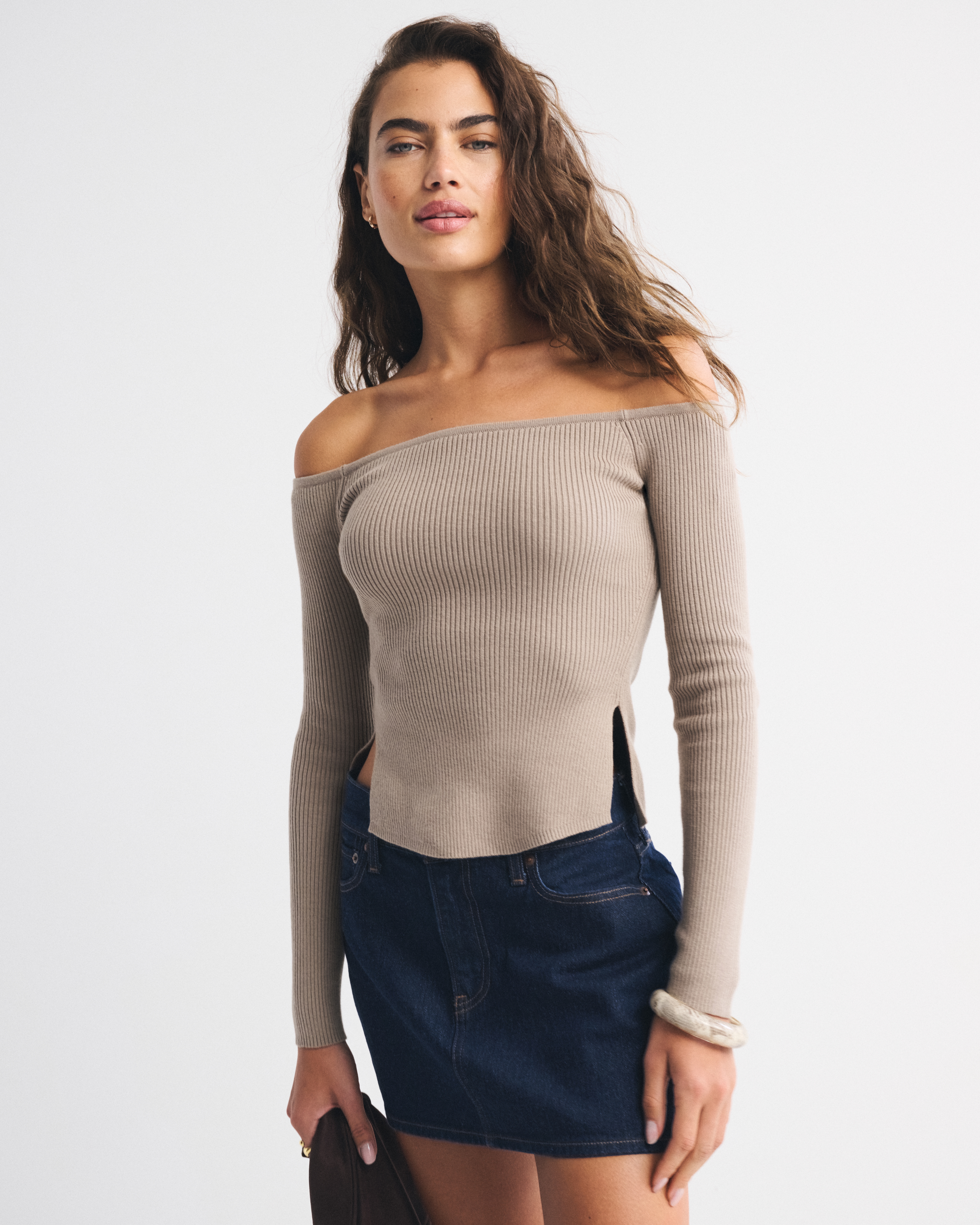 Abercrombie & Fitch Off-the-shoulder Sweater In Brown