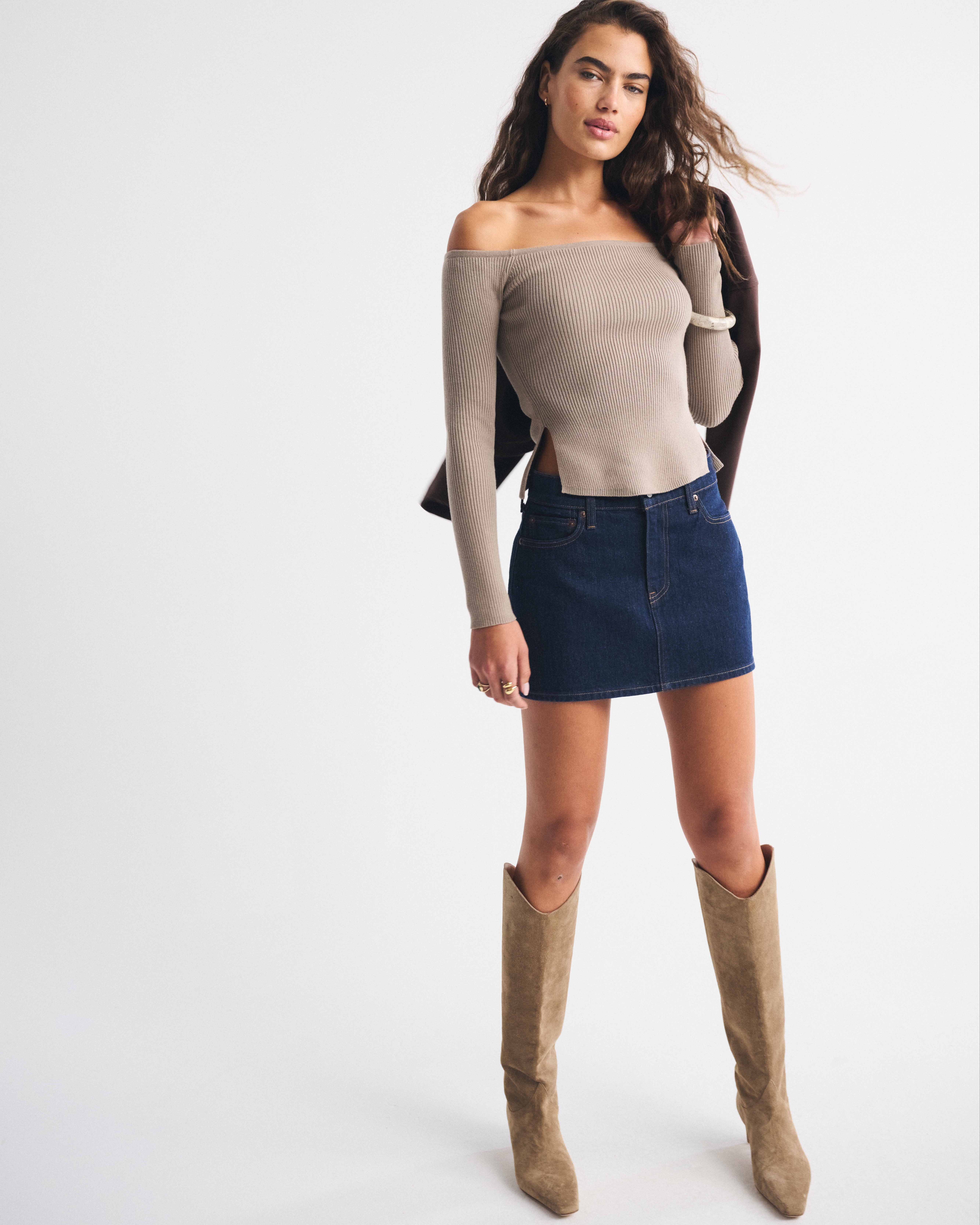 Abercrombie & Fitch Off-the-shoulder Sweater In Brown