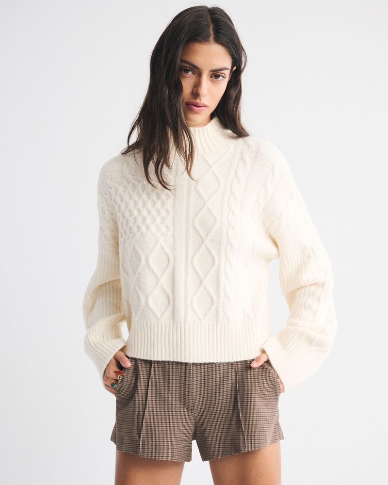 Easy Cable-Knit Mockneck Sweater