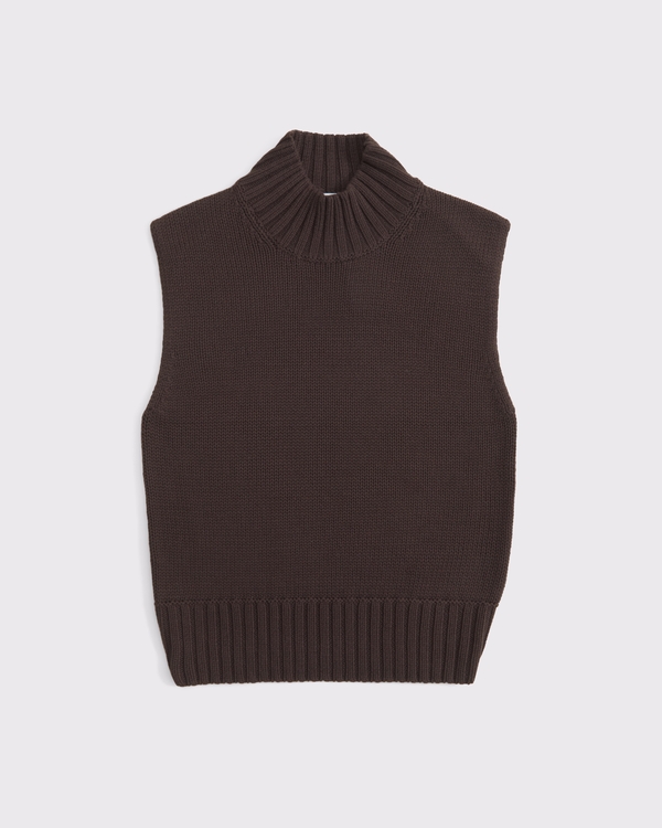 Mockneck Sweater Shell Top, Brown view 1
