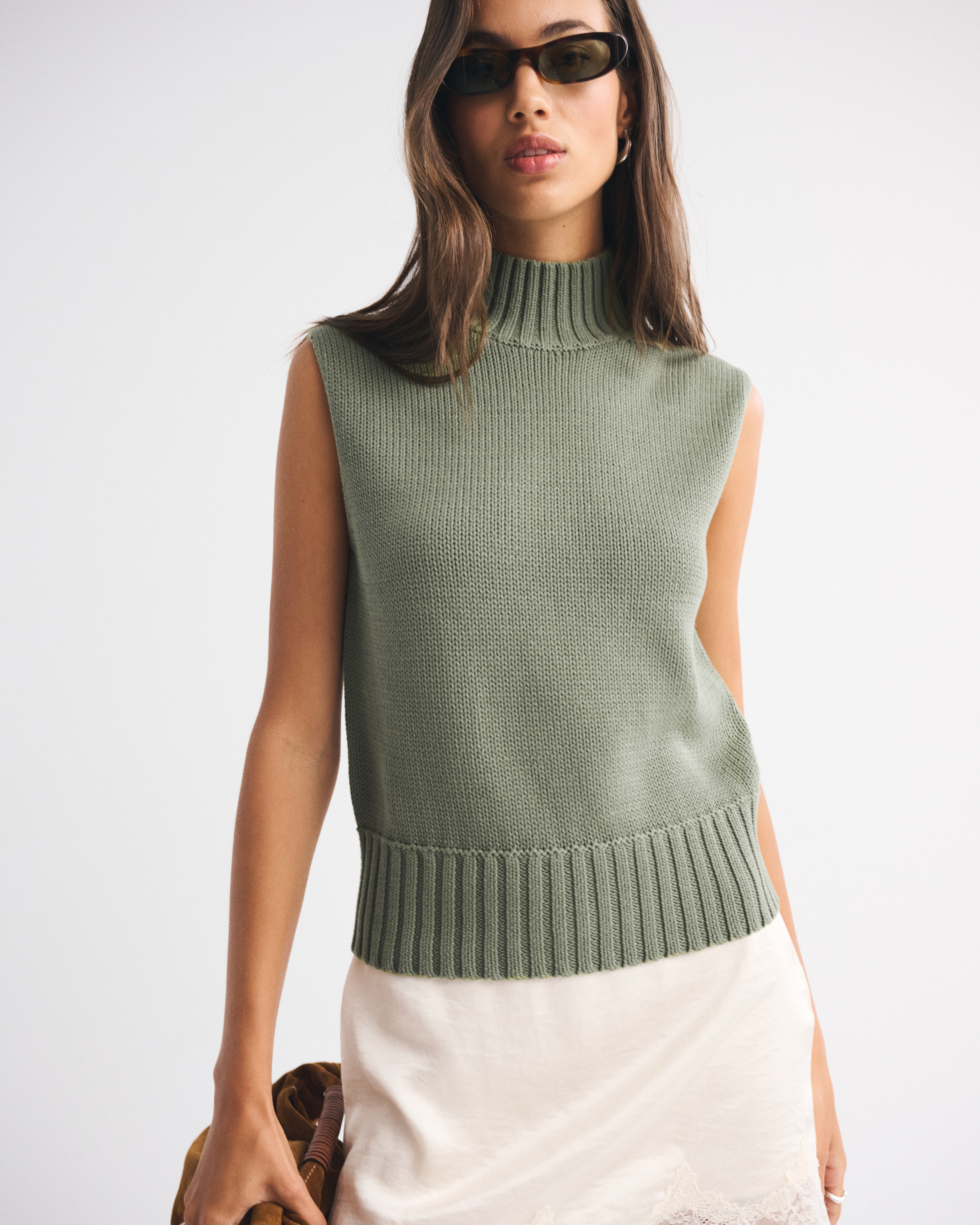 Abercrombie & Fitch Mockneck Sweater Shell Top In Green