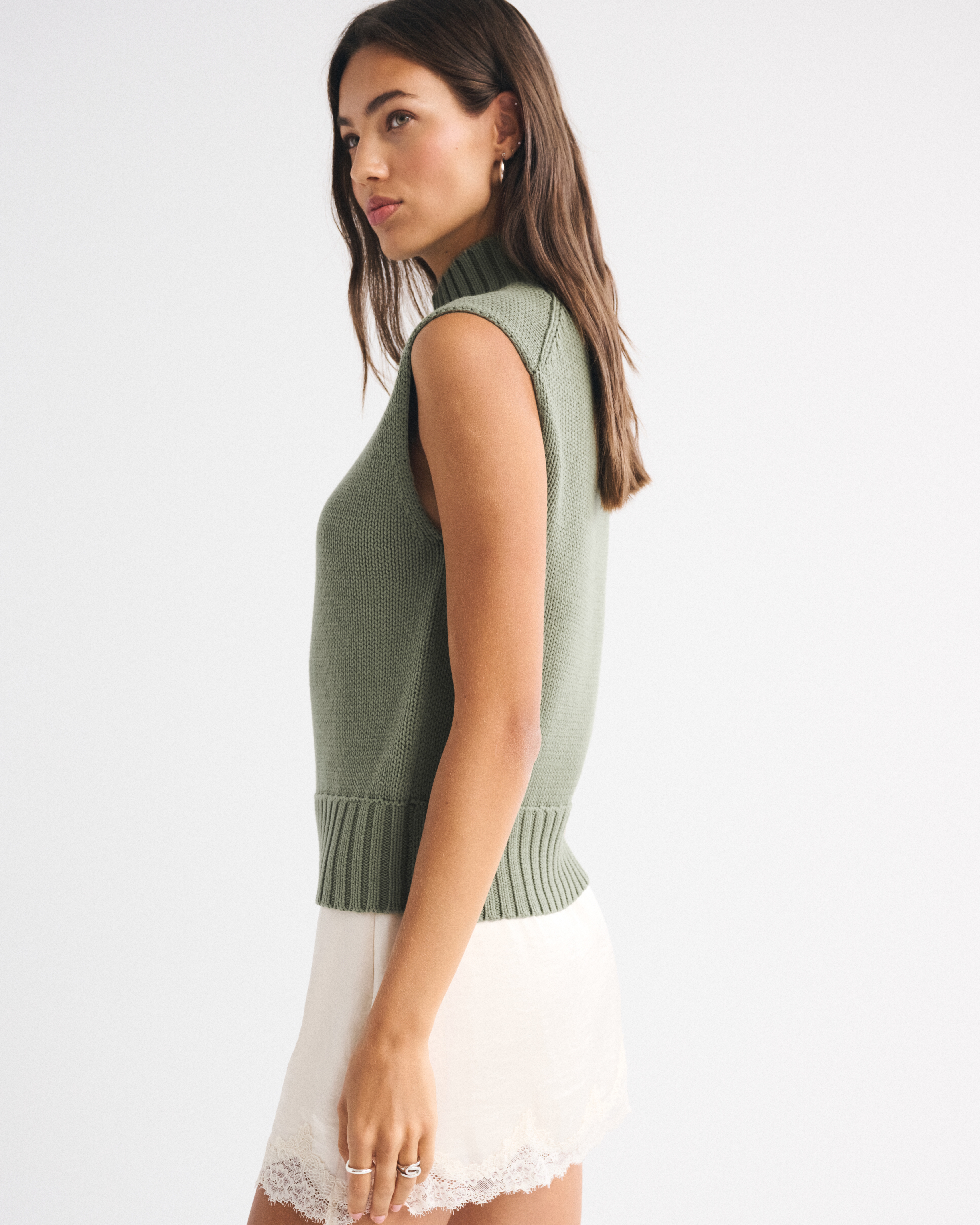 Abercrombie & Fitch Mockneck Sweater Shell Top In Green