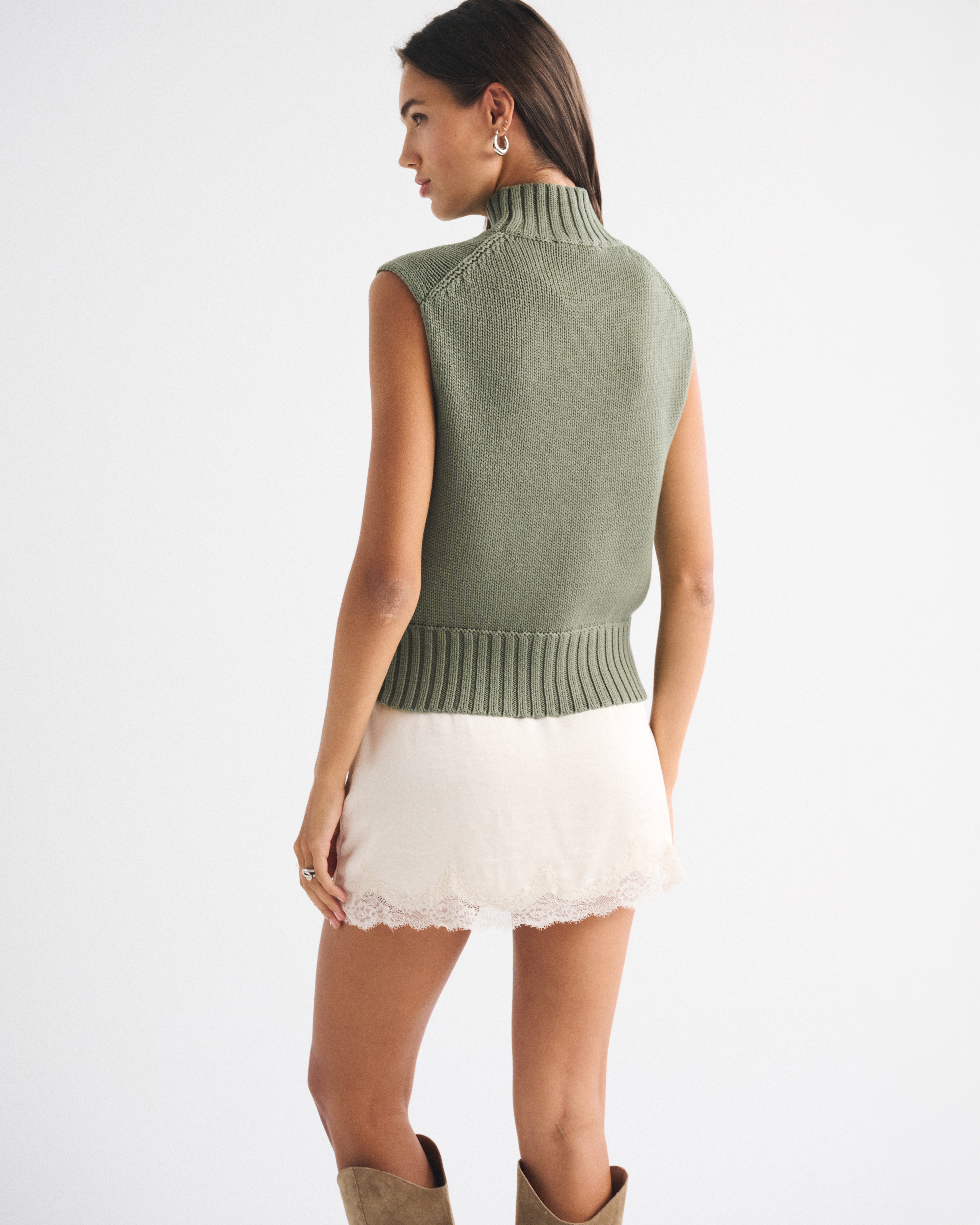 Abercrombie & Fitch Mockneck Sweater Shell Top In Green