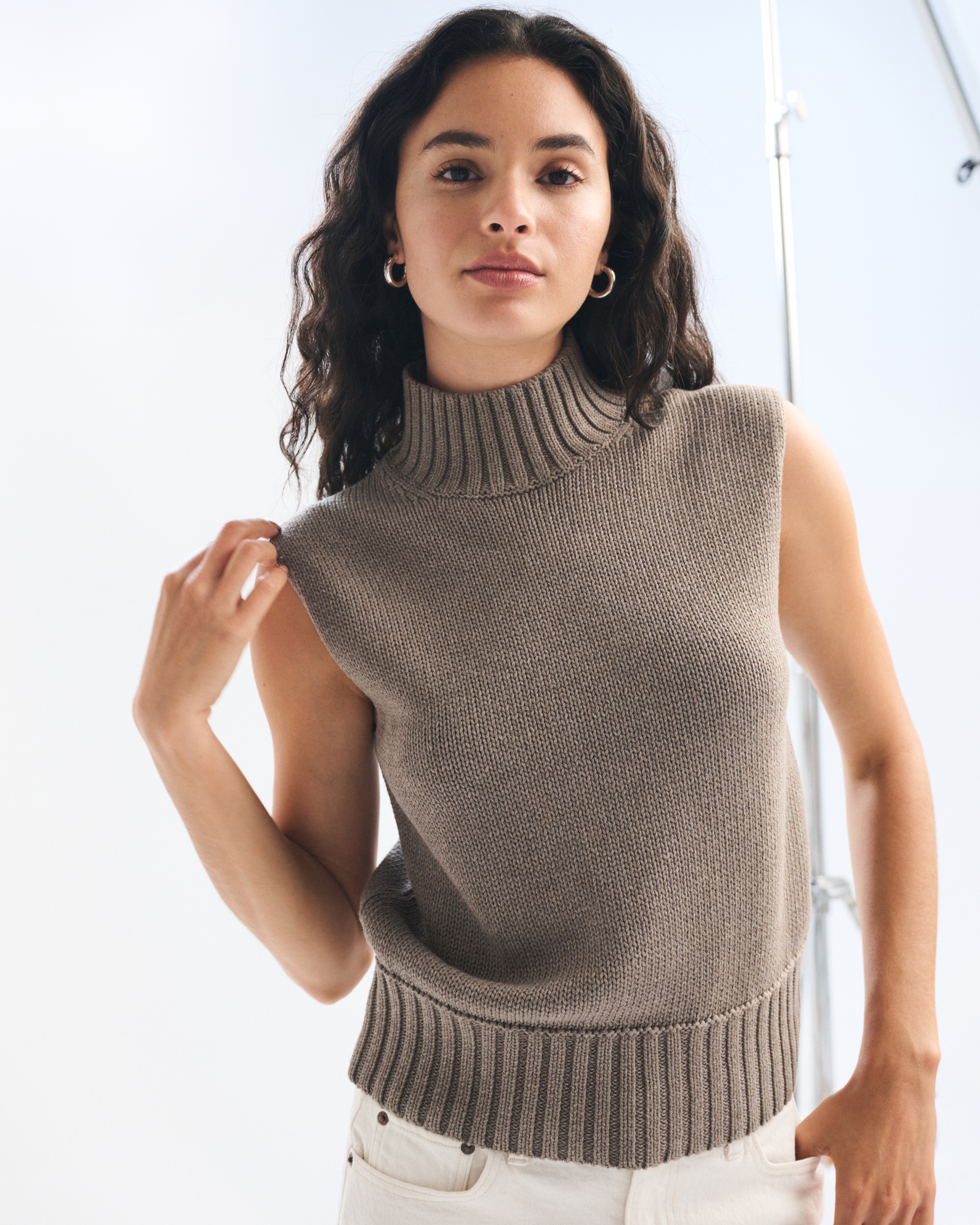 Abercrombie & Fitch Mockneck Sweater Shell Top In Brown