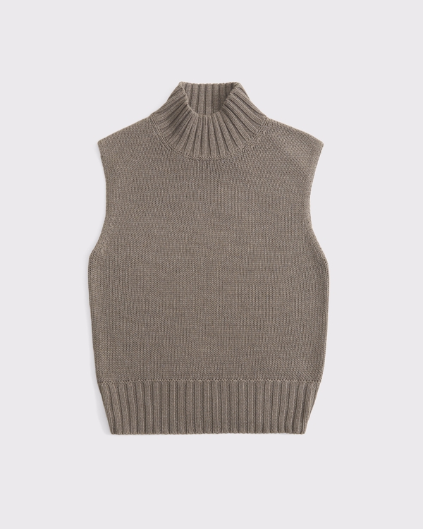 Mockneck Sweater Shell Top, Light Brown view 1