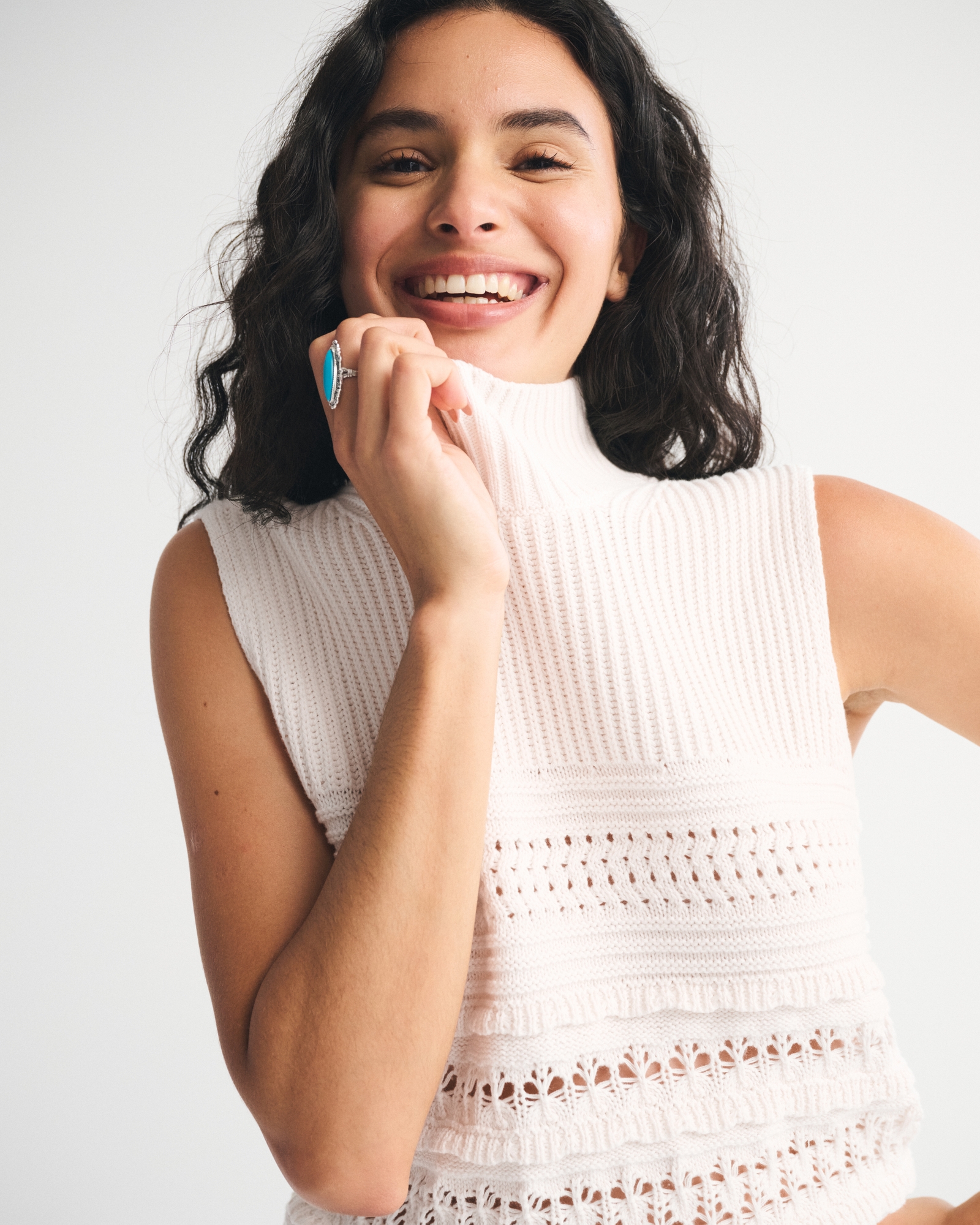 Ruffle Mockneck Sweater Shell Top