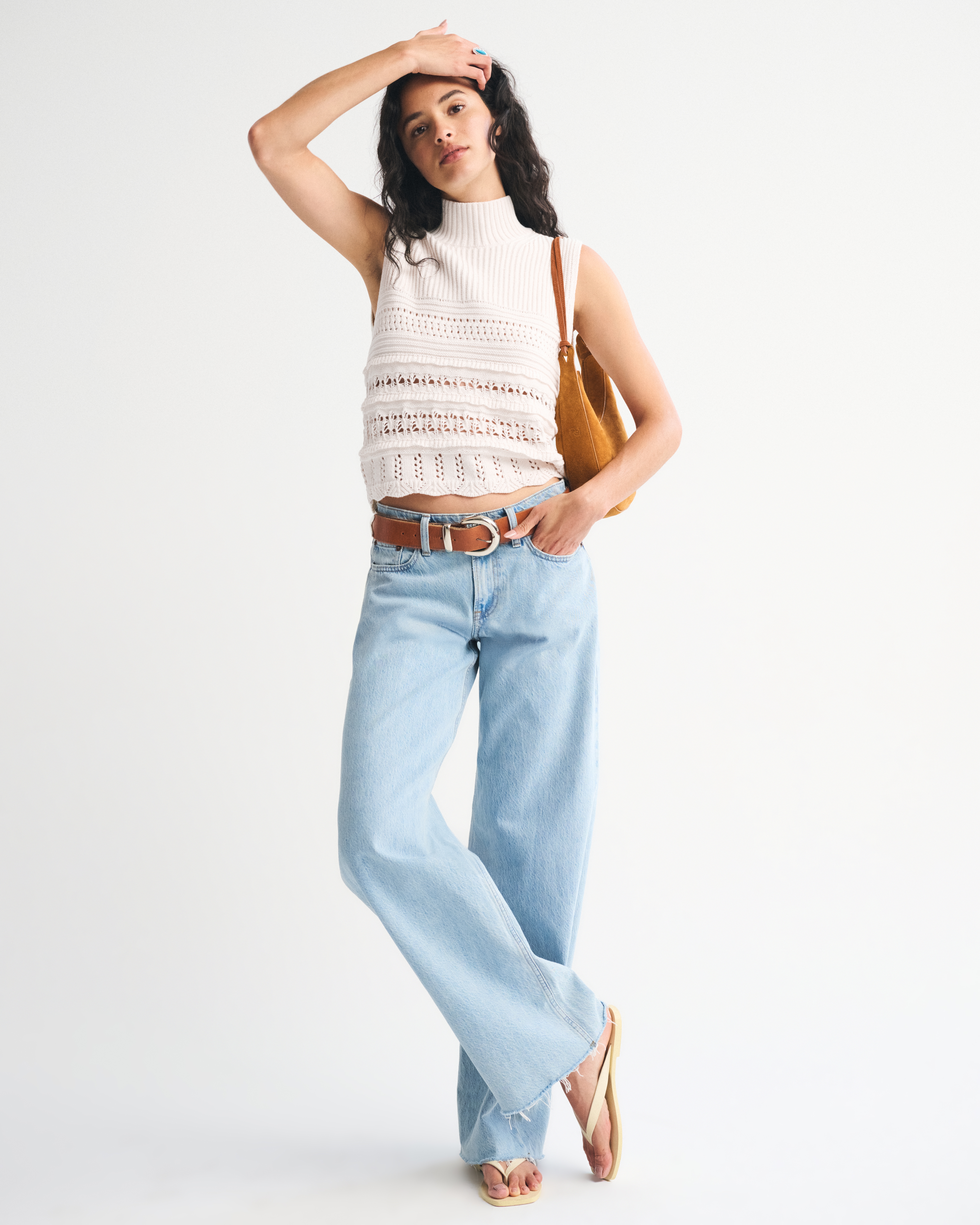 Abercrombie & Fitch Ruffle Mockneck Sweater Shell Top In White