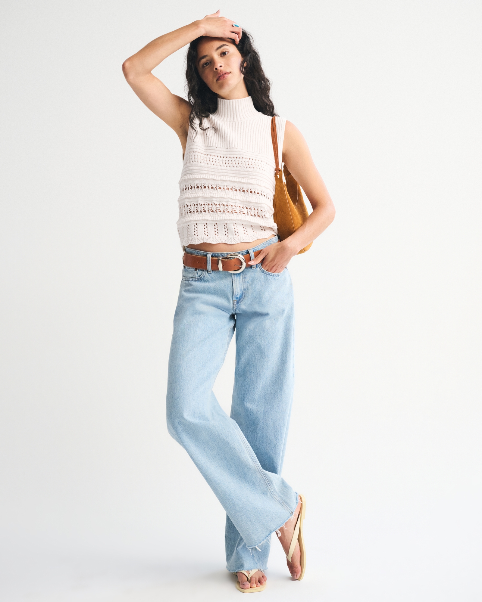 Ruffle Mockneck Sweater Shell Top