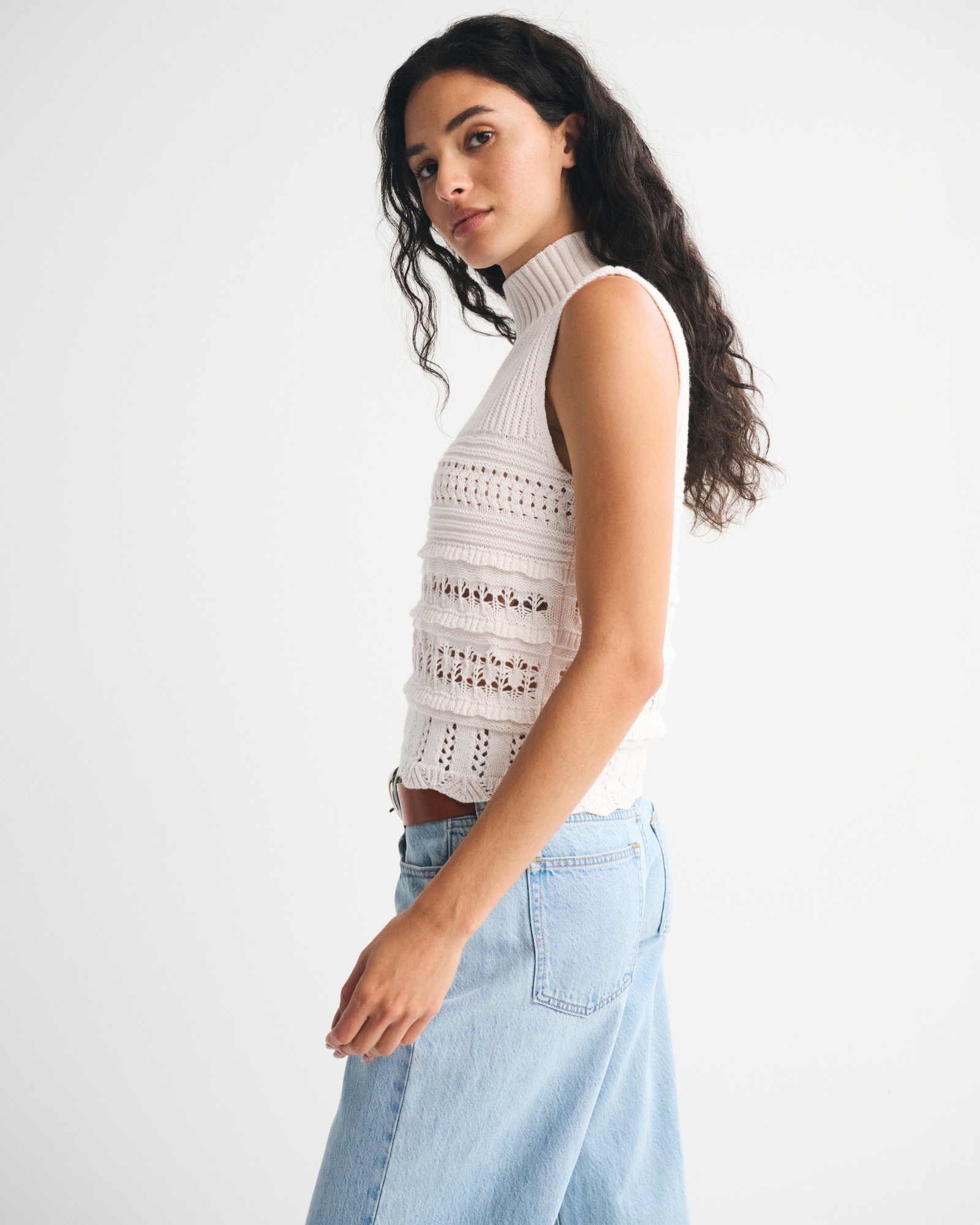 Ruffle Mockneck Sweater Shell Top