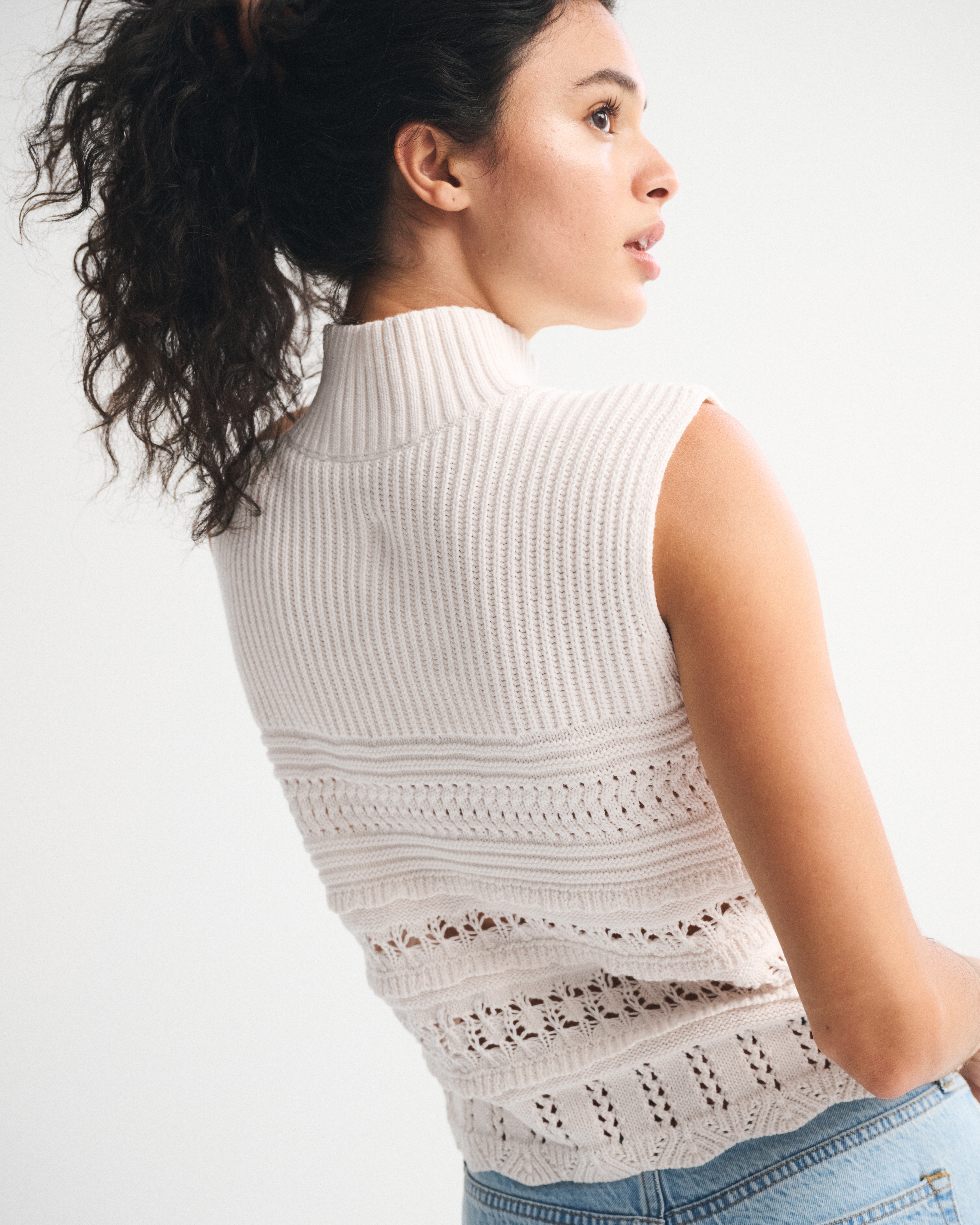 Abercrombie & Fitch Ruffle Mockneck Sweater Shell Top In White