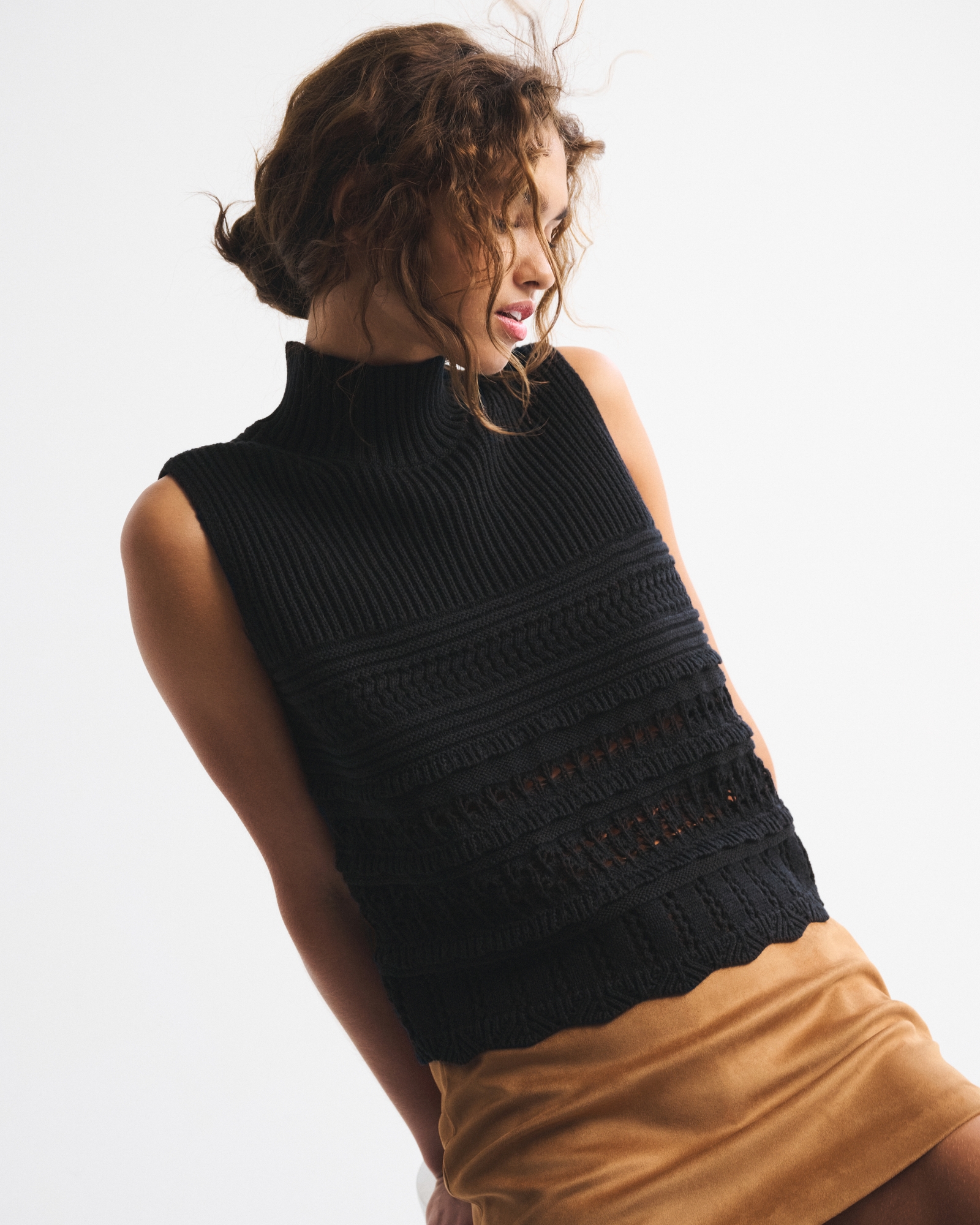 Ruffle Mockneck Sweater Shell Top