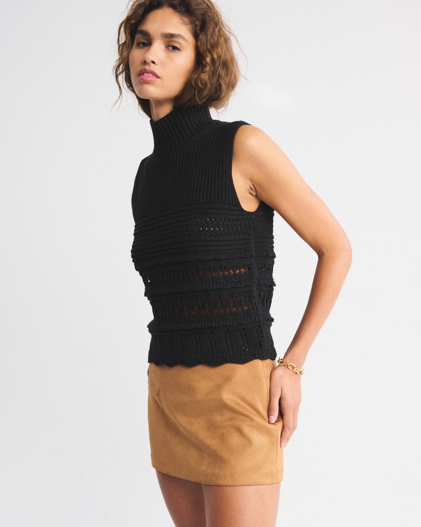 Ruffle Mockneck Sweater Shell Top