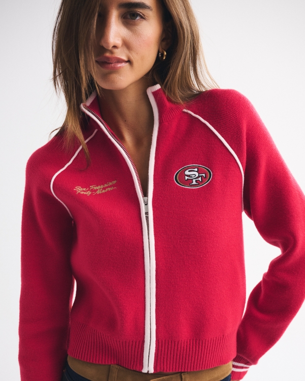 San Francisco 49ers Mockneck Zipper Cardigan, Red - 49ers view 1