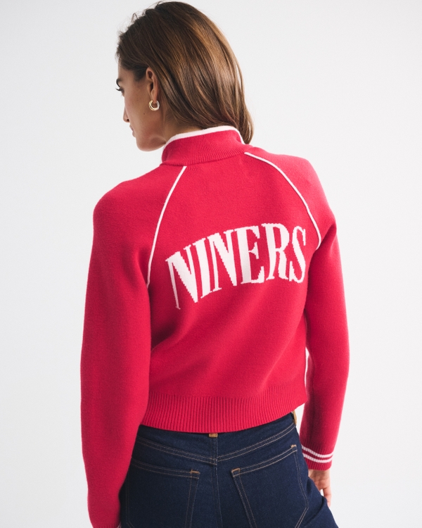 San Francisco 49ers Mockneck Zipper Cardigan, Red - 49ers view 2