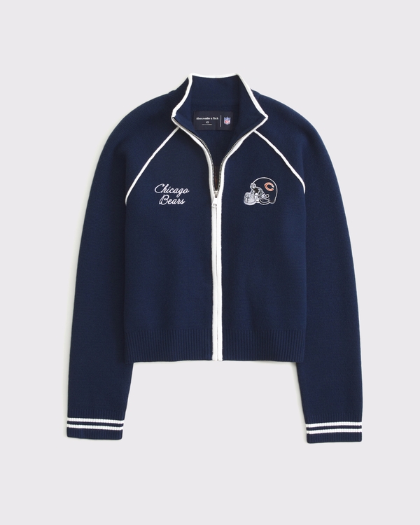Chicago Bears Mockneck Zipper Cardigan, Navy - Bears view 1