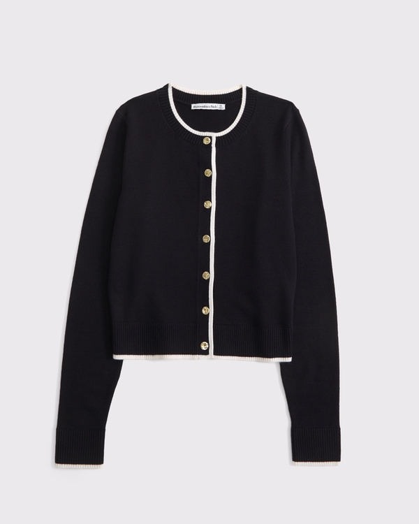 LuxeLoft Shrunken Crew Cardigan, Black view 1