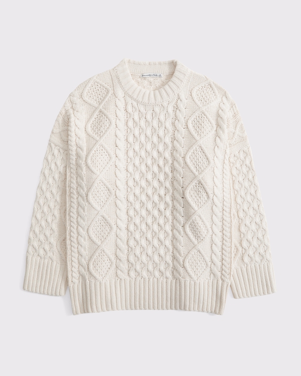 Oversized Cable-Knit Crew Sweater