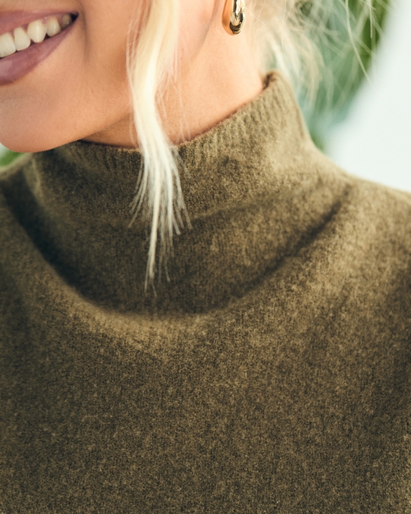 Mockneck Wool-Blend Sweater Shell Top, Olive view 2