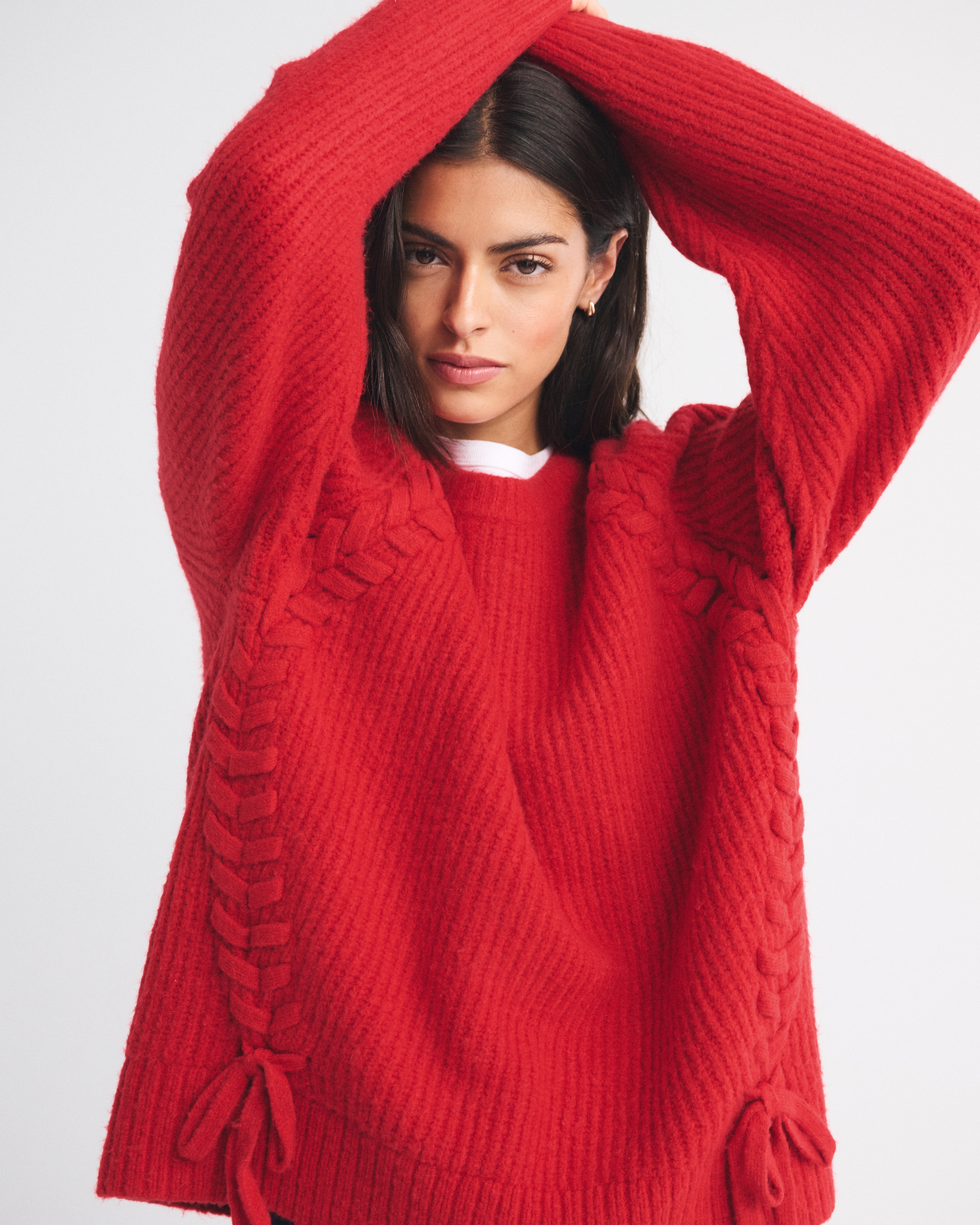 Abercrombie & Fitch Dad Lace-up Crew Sweater In Red