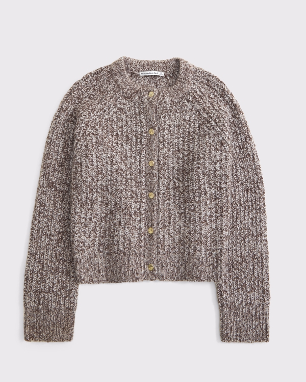 Marled Crew Cardigan, Brown view 1