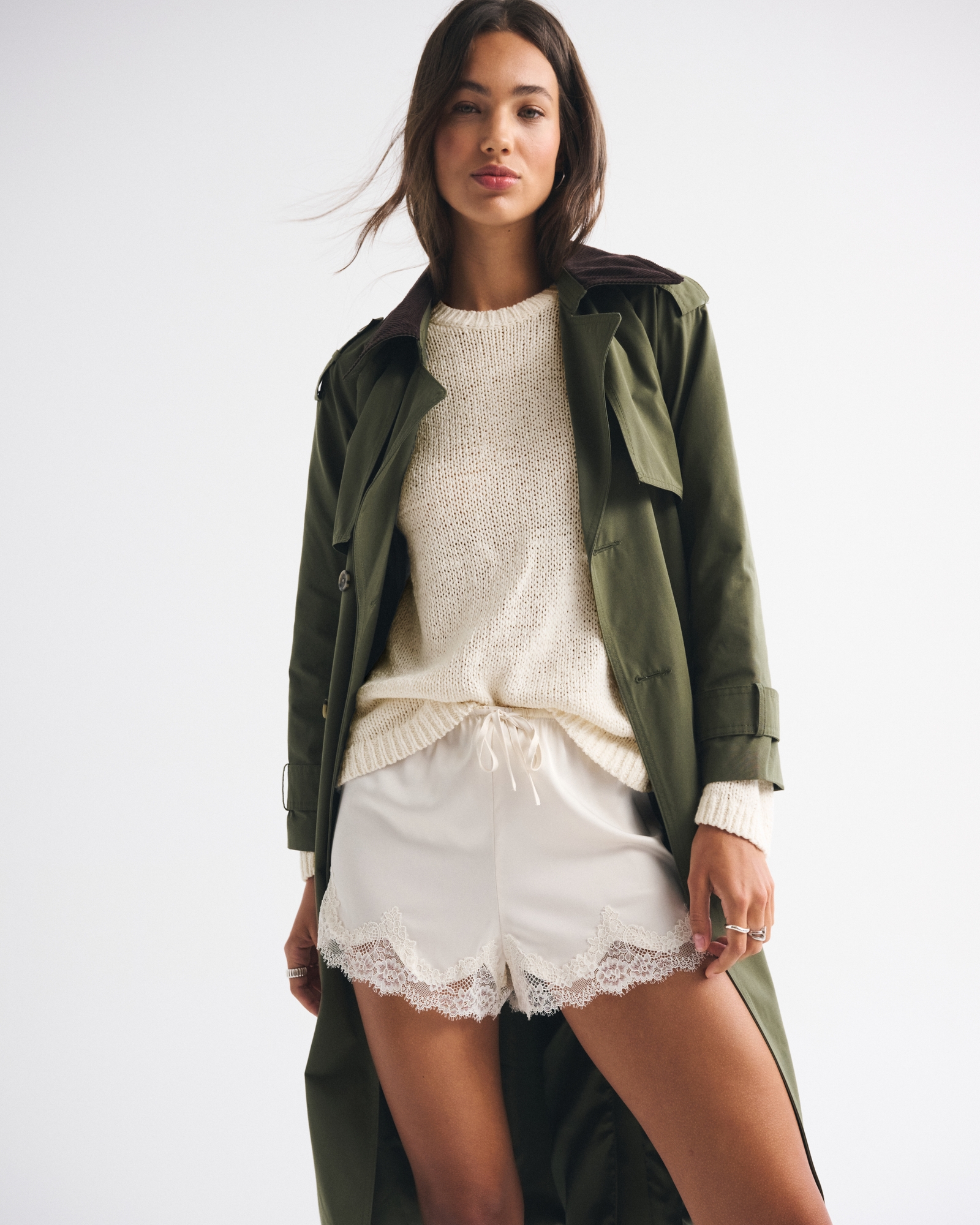 Open-Stitch Textural Crew Sweater