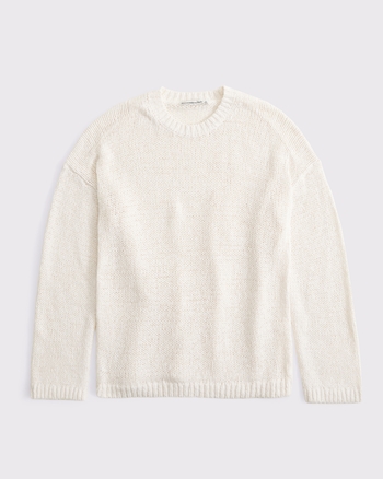 Open-Stitch Textural Crew Sweater