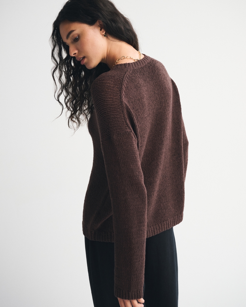Open-Stitch Textural Crew Sweater